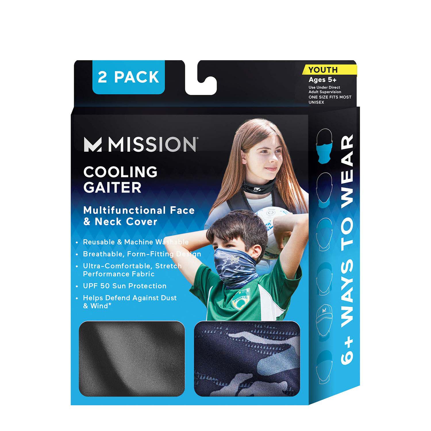 Youth Cooling Gaiter - Black & Camo - 2 Pack